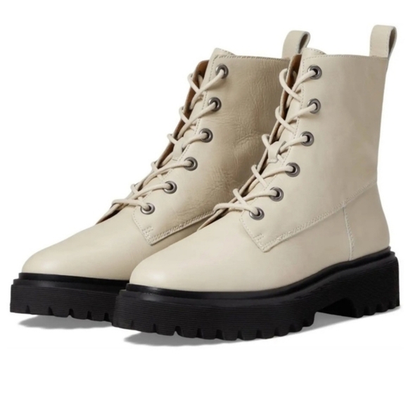 Madewell Lace-Up Lugsole Chunky Moto Biker Ankle Boots in Leather Size 6.5 - Picture 1 of 12